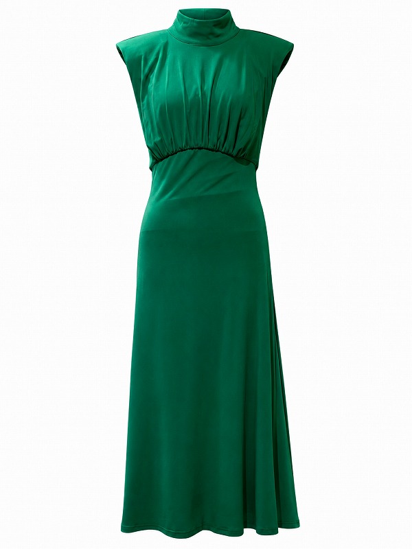 【新品DRESS 3391】バックカットアウトハイネックフレアロングドレス グリーン【KAREN MILLEN】